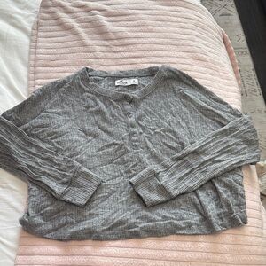 Hollister Gray Ribbed Henley Top